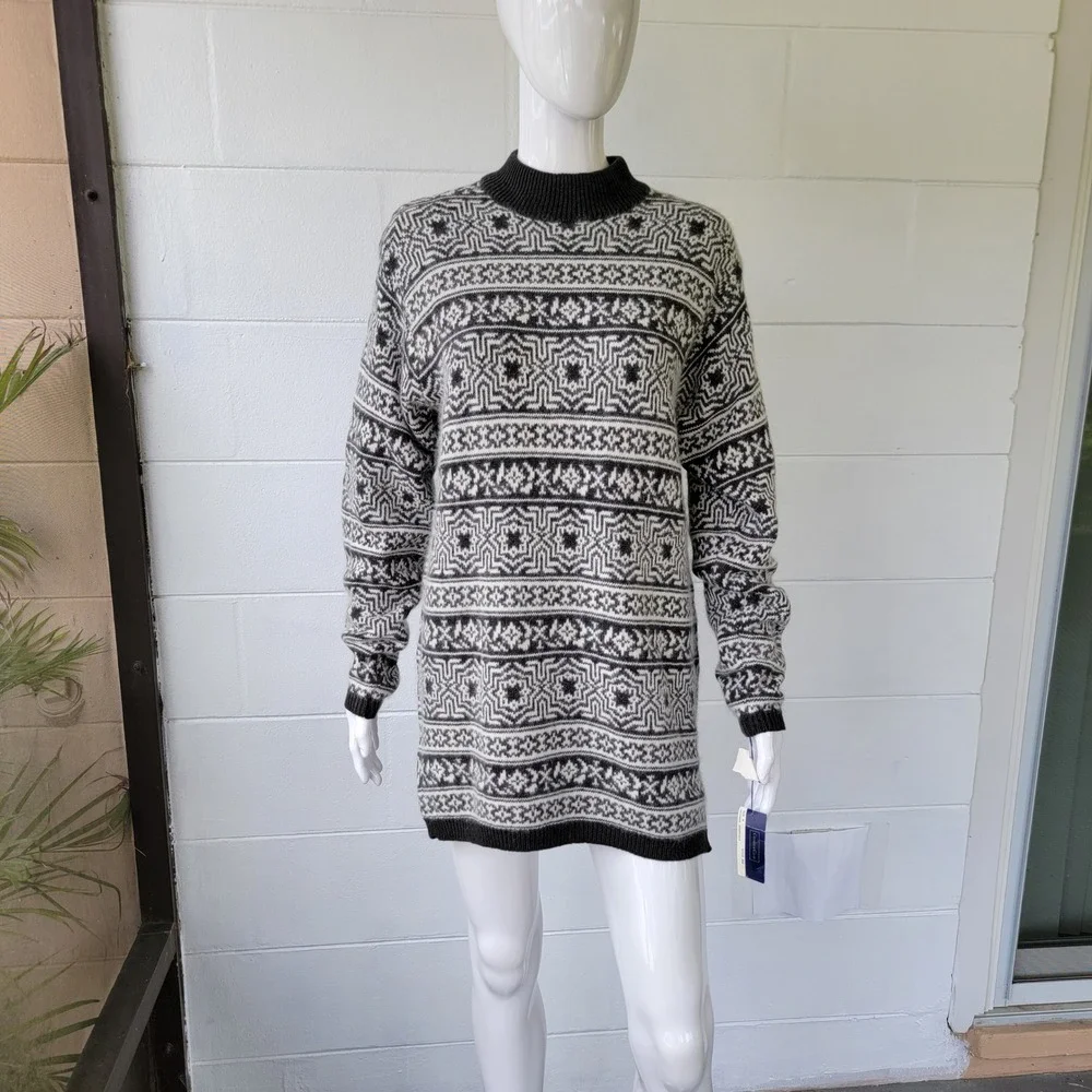 NWT Charter Club Sweater Black White Women's M VTG 90s Fair Isle Nordic Cozecore